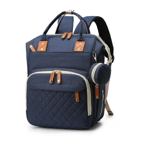 Lahbinii blue multipurpose diaper backpack with multiple pockets and adjustable straps, perfect for parents on the go.
