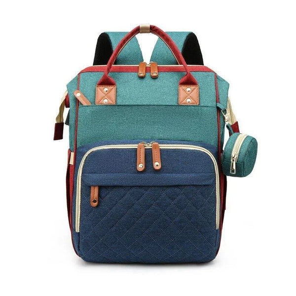 Lahbinii turquoise multipurpose diaper backpack with multiple pockets and adjustable straps for convenience and style.